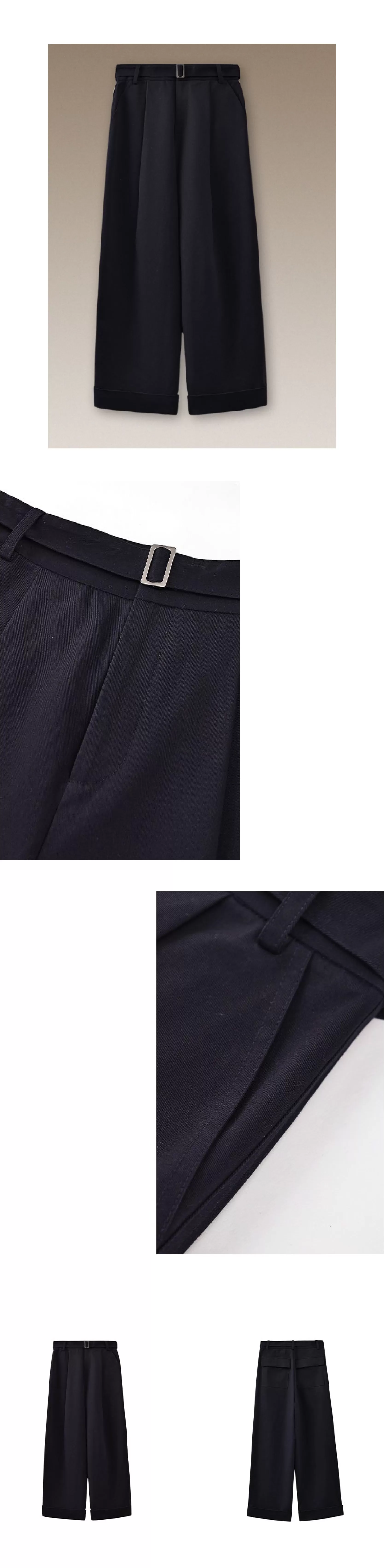 無可挑剔挺括棉感可調式腰帶直筒寬鬆闊腿顯瘦高腰長褲