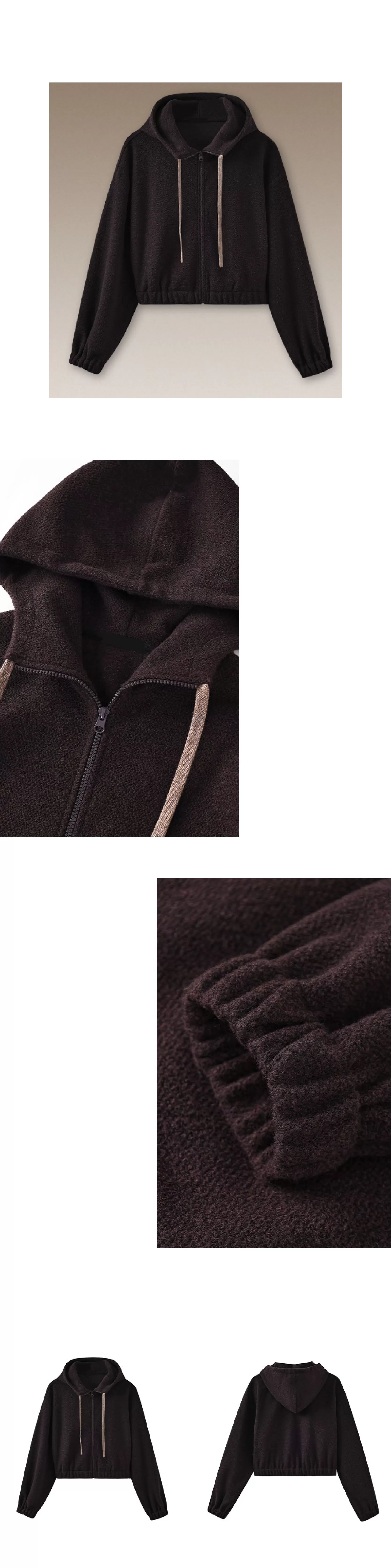 榛果咖濃鬱質感加厚綿羊毛混紡寬鬆短連帽衛衣外套女