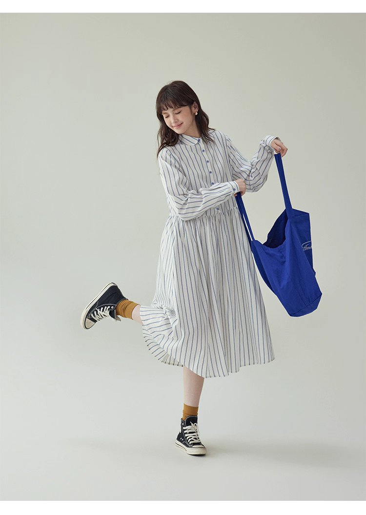 藍條紋娃娃領純棉洋裝女秋新款寬鬆長袖襯衫裙,藍條紋娃娃領純棉洋裝女秋新款寬鬆長袖襯衫裙,HBEW7043,藍條紋娃娃領純棉洋裝女秋新款寬鬆長袖襯衫裙,襯衫洋裝,全棉面料