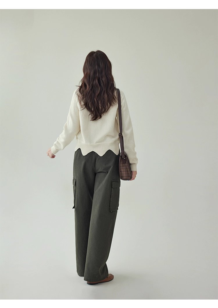 設計感波浪下擺純棉針織衫女秋冬季新款長袖上衣