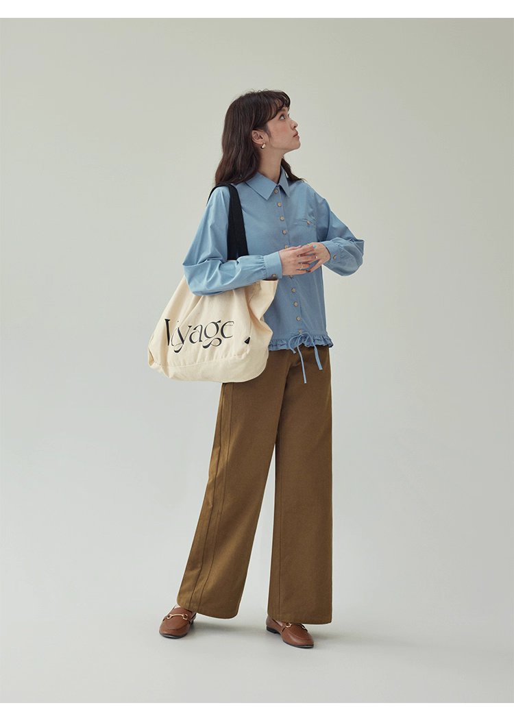 藍色花邊下擺抽繩襯衫女秋季新款單排扣長袖上衣,藍色花邊下擺抽繩襯衫女秋季新款單排扣長袖上衣,HBEW1103,藍色花邊下擺抽繩襯衫女秋季新款單排扣長袖上衣,翻領排扣,天絲混棉