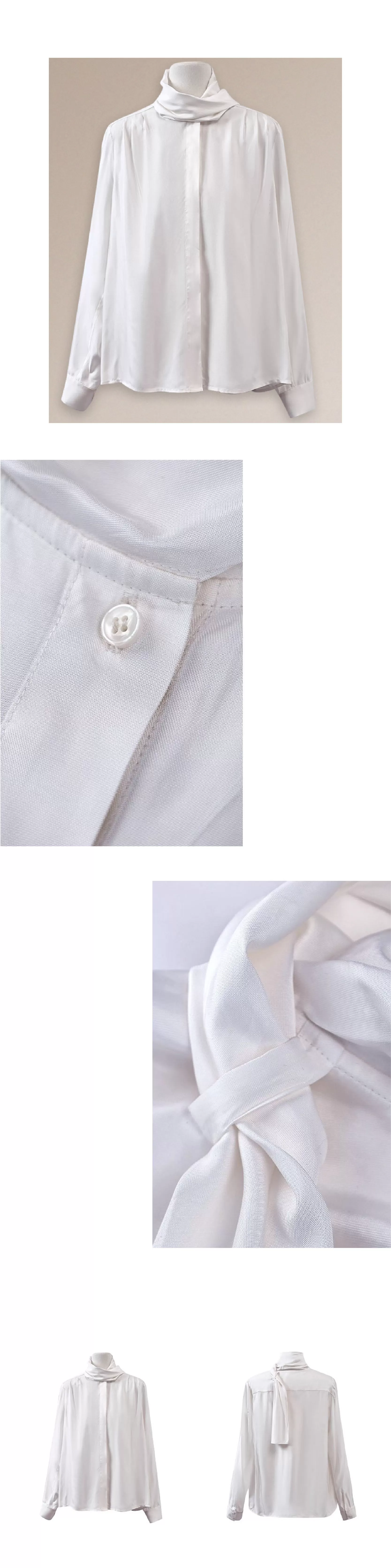 柔光緞面氣質絲滑垂軟襯衫溫柔飄帶設計寬鬆通勤上衣女