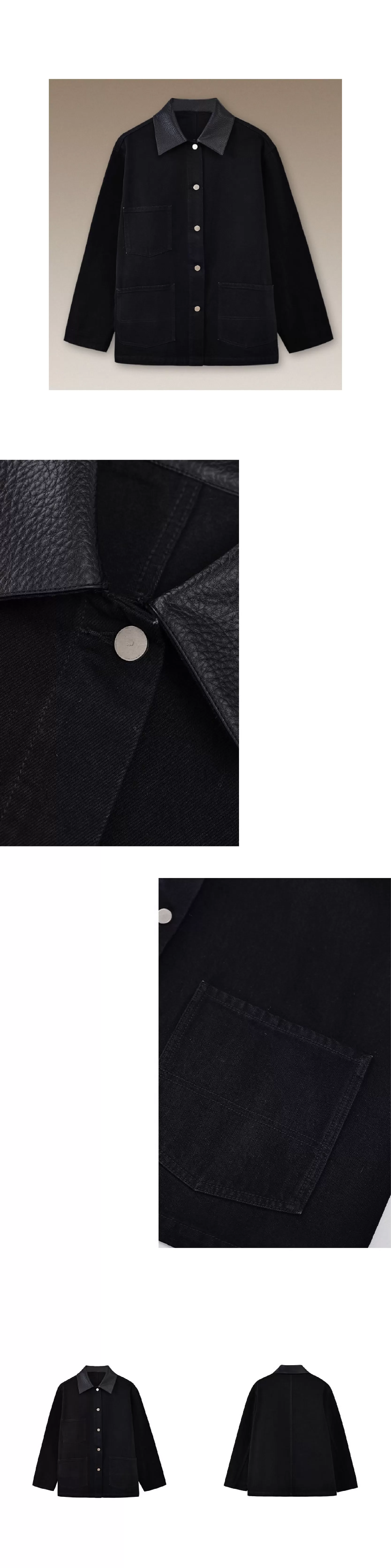 小眾拼接皮領100棉挺括水洗牛仔服一手長顯瘦寬鬆外套女