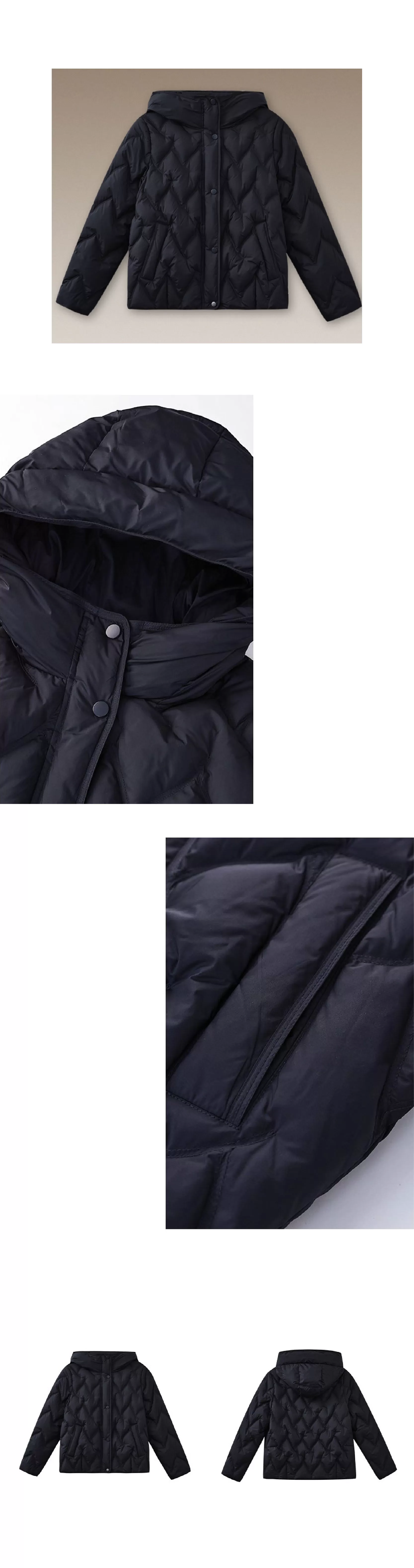 高密仿鑽絨人字紋絎線新國標90白鴨絨連帽短款羽絨衣女