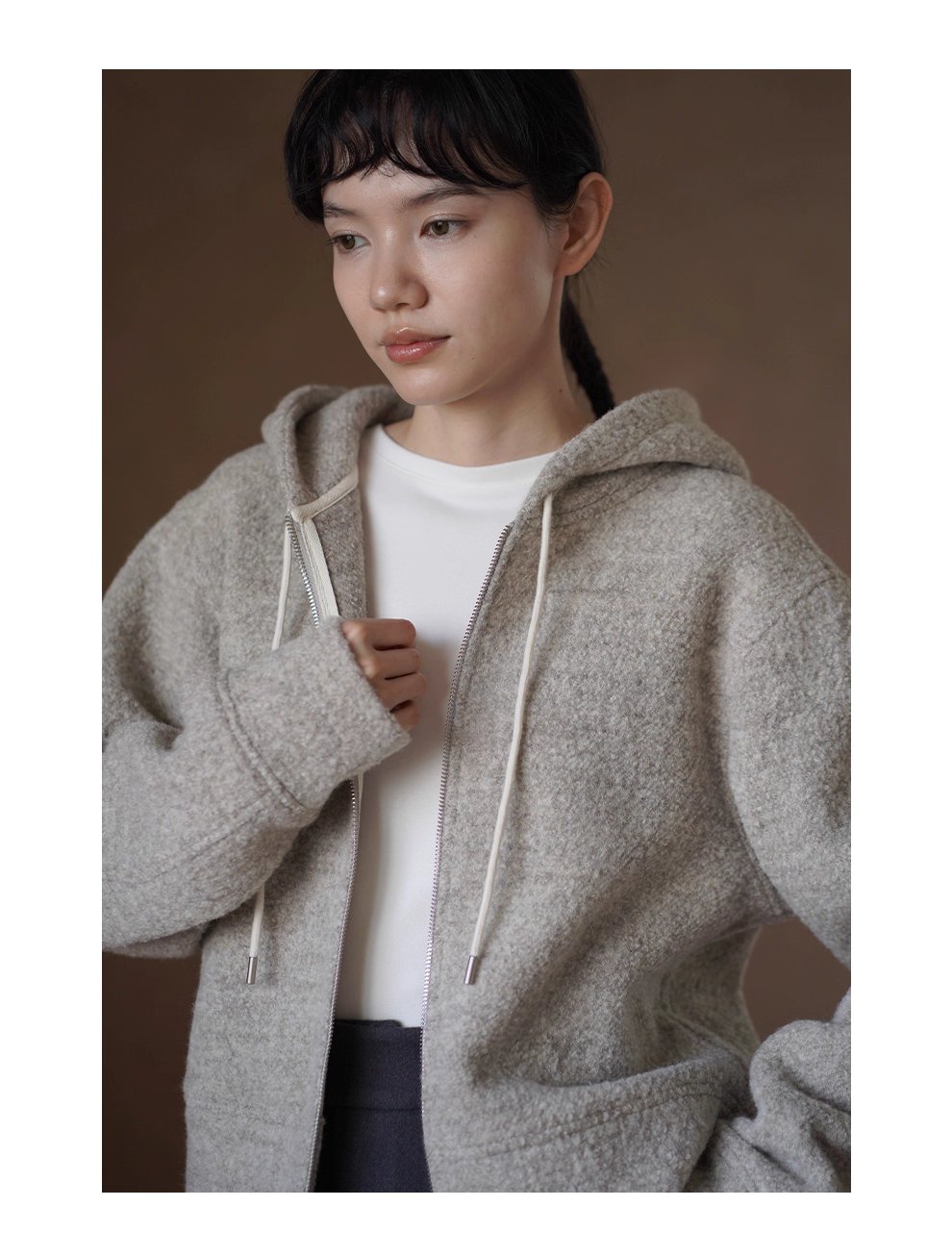 顆粒肌理絨感100綿羊毛輪廓休閒顯瘦連帽衛衣保暖外套女