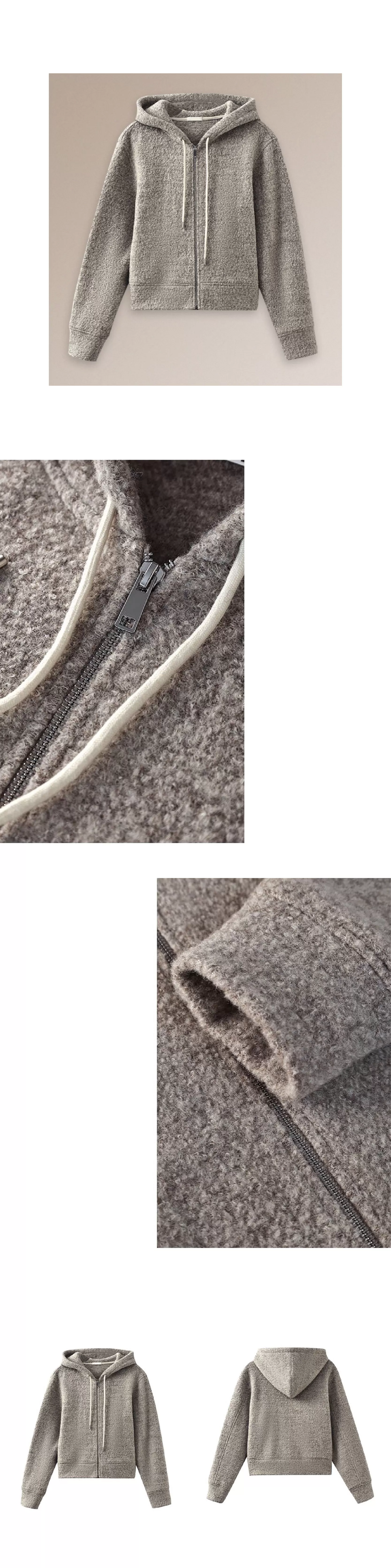 顆粒肌理絨感100綿羊毛輪廓休閒顯瘦連帽衛衣保暖外套女