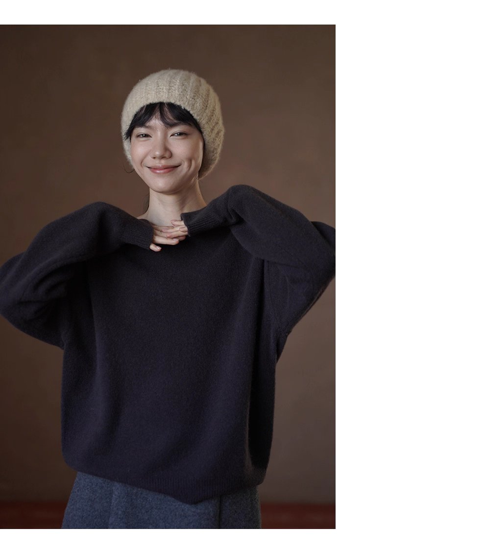 溫柔實用100羊毛窄邊收針一字領寬鬆慵懶顯瘦通勤毛衣女