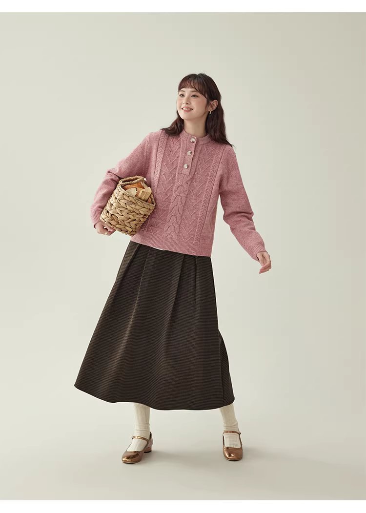 半開領麻花羊毛毛衣女冬季新款甜美彩點長袖上衣,半開領麻花羊毛毛衣女冬季新款甜美彩點長袖上衣,HBEW5106,半開領麻花羊毛毛衣女冬季新款甜美彩點長袖上衣,半開排扣,麻花針織