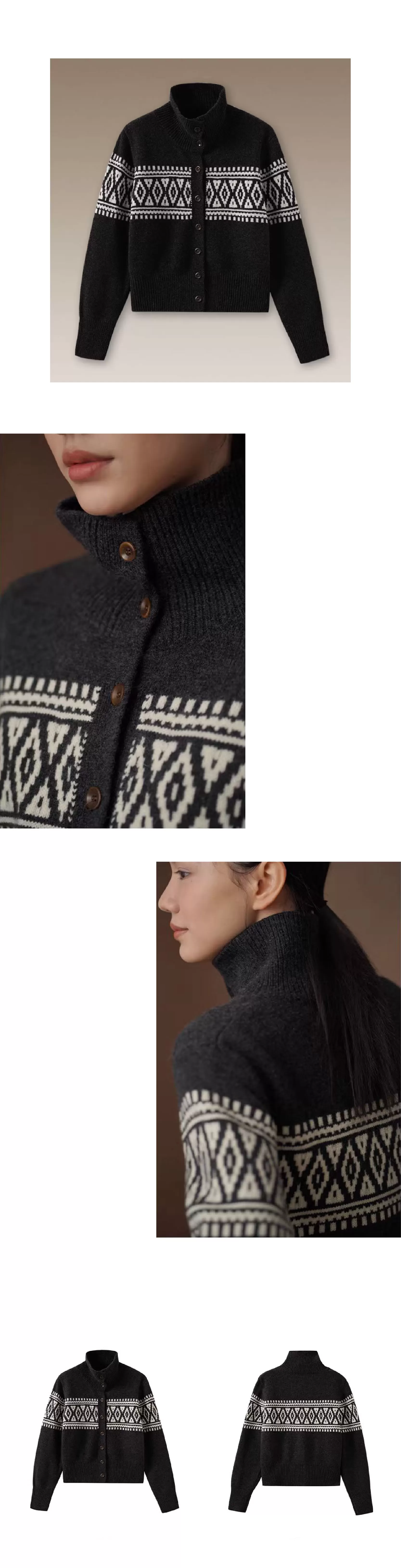 冬日經典撞色費爾島蓬鬆拉毛100羊毛立領寬鬆毛衣開襟衫女,冬日經典撞色費爾島蓬鬆拉毛100羊毛立領寬鬆毛衣開襟衫女,HBEW1161,冬日經典撞色費爾島蓬鬆拉毛100羊毛立領寬鬆毛衣開襟衫女,立領排扣,羊毛100%