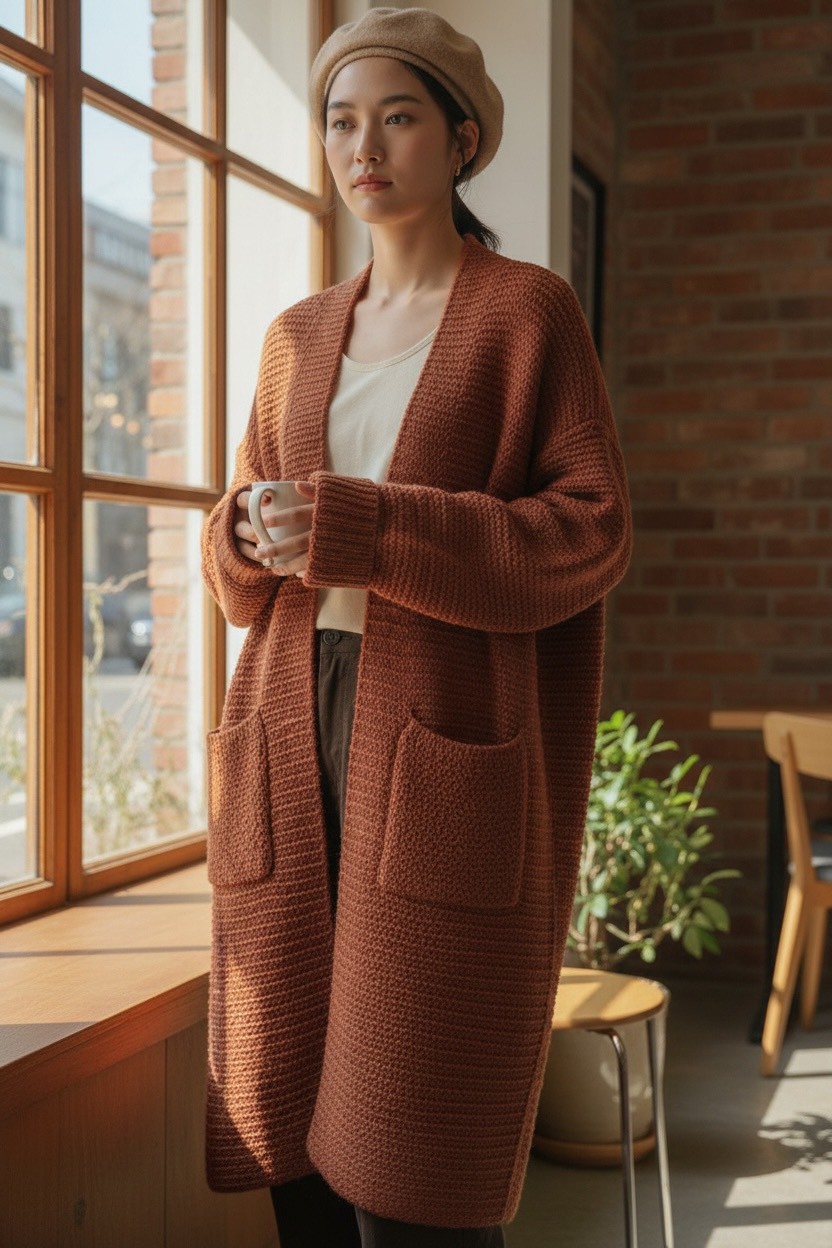 粗線加厚款毛衣外套秋冬慵懶風口袋針織開襟衫,粗線加厚款毛衣外套秋冬慵懶風口袋針織開襟衫,5W165014,粗線加厚款毛衣外套秋冬慵懶風口袋針織開襟衫,百搭實穿,粗針設計