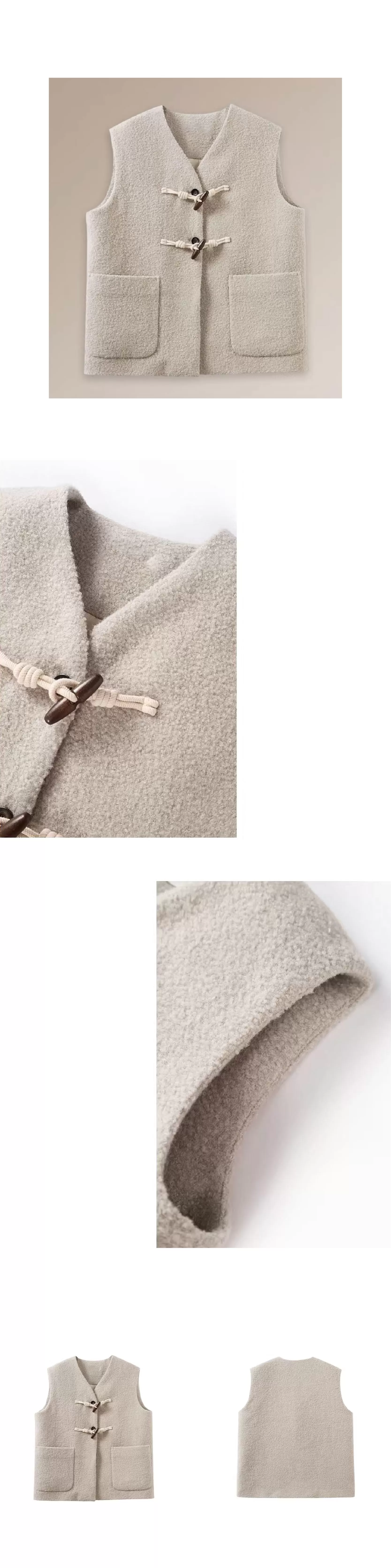 聖誕詩集高含量羊毛圈紗加厚絎棉牛角扣寬鬆V領馬甲女,聖誕詩集高含量羊毛圈紗加厚絎棉牛角扣寬鬆V領馬甲女,HBEW5118,聖誕詩集高含量羊毛圈紗加厚絎棉牛角扣寬鬆V領馬甲女,牛角排扣,羊毛混紡