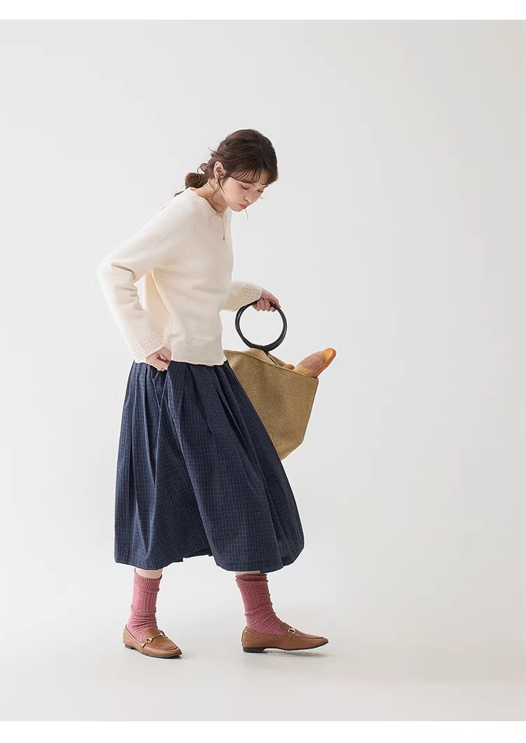 藍格百褶a字純棉半身裙女春季新款鬆緊腰中長裙,藍格百褶a字純棉半身裙女春季新款鬆緊腰中長裙,HBFS2000,藍格百褶a字純棉半身裙女春季新款鬆緊腰中長裙,復古格紋,全棉面料