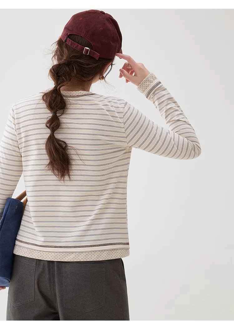 波點拼接圓領條紋T恤女26春季新款短長袖上衣,波點拼接圓領條紋T恤女26春季新款短長袖上衣,HBFS1008,波點拼接圓領條紋T恤女26春季新款短長袖上衣,波點拼接,青春休閒