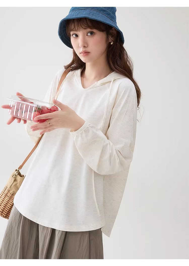 彩織小v領連帽插肩袖T恤女春季新款減齡寬鬆上衣,彩織小v領連帽插肩袖T恤女春季新款減齡寬鬆上衣,HBFS1035,彩織小v領連帽插肩袖T恤女春季新款減齡寬鬆上衣,V領連帽,寬鬆舒適