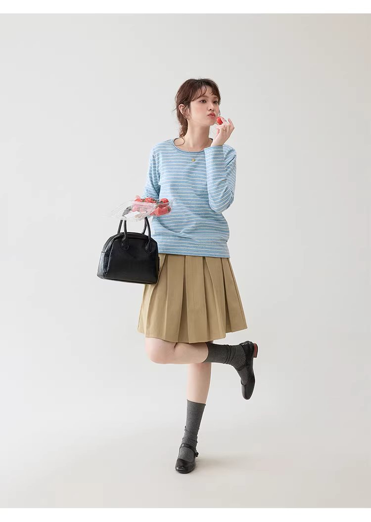 撞色條紋花點捲邊針織衫女春季新款寬鬆長袖上衣,撞色條紋花點捲邊針織衫女春季新款寬鬆長袖上衣,HBFS1043,撞色條紋花點捲邊針織衫女春季新款寬鬆長袖上衣,捲邊衣襬,花點面料