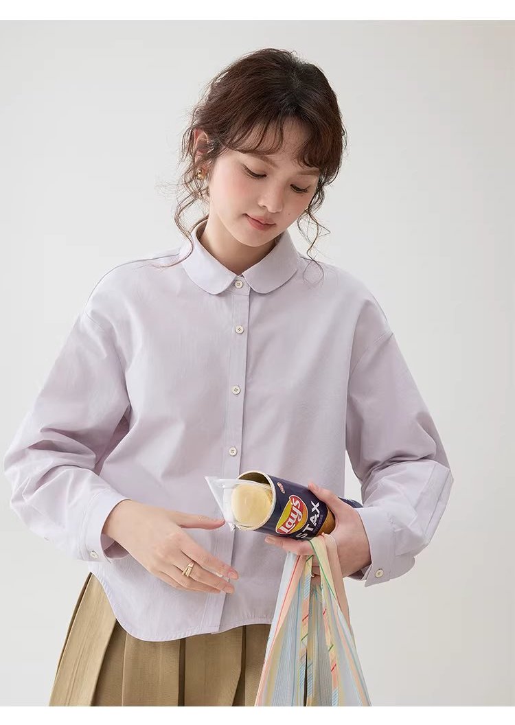 弧形擺娃娃領紫色襯衫女26春季新款減齡長袖上衣,弧形擺娃娃領紫色襯衫女26春季新款減齡長袖上衣,HBFS1046,弧形擺娃娃領紫色襯衫女26春季新款減齡長袖上衣,娃娃領,天絲混棉