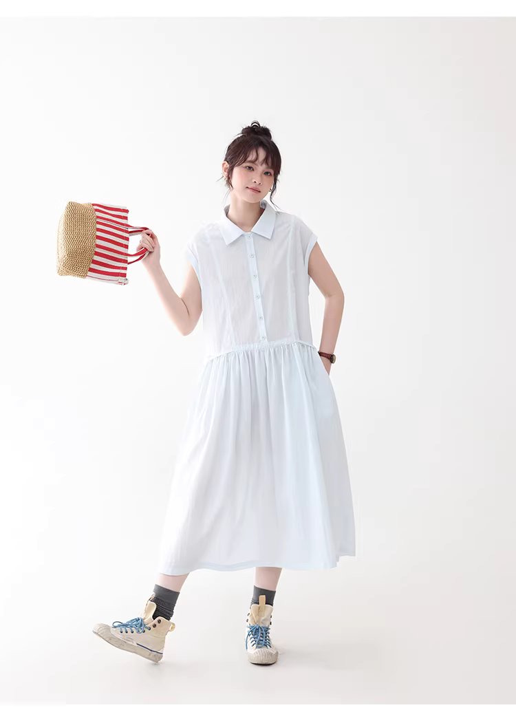 純色繫帶收腰大擺洋裝女26夏季新款polo領長裙,純色繫帶收腰大擺洋裝女26夏季新款polo領長裙,HBFS7017,純色繫帶收腰大擺洋裝女26夏季新款polo領長裙,襯衫洋裝,天絲混棉