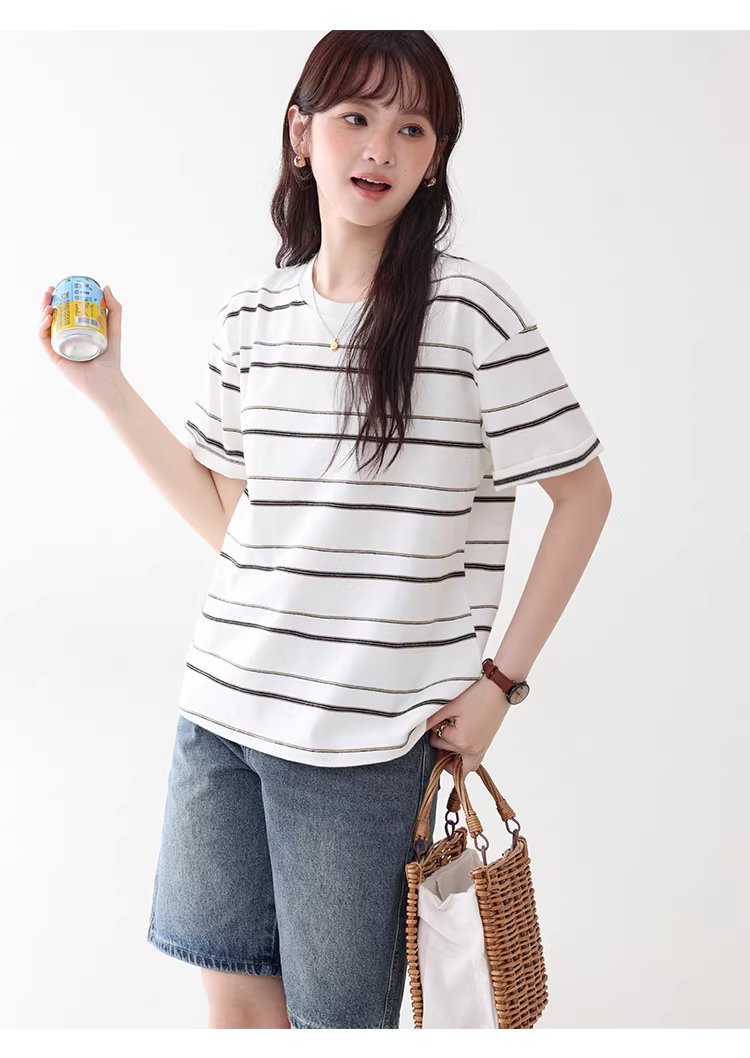 多巴胺撞色條紋落肩短袖T恤女夏季新款甜美圓領上衣,多巴胺撞色條紋落肩短袖T恤女夏季新款甜美圓領上衣,HBFS1050,多巴胺撞色條紋落肩短袖T恤女夏季新款甜美圓領上衣,撞色橫紋,舒適面料