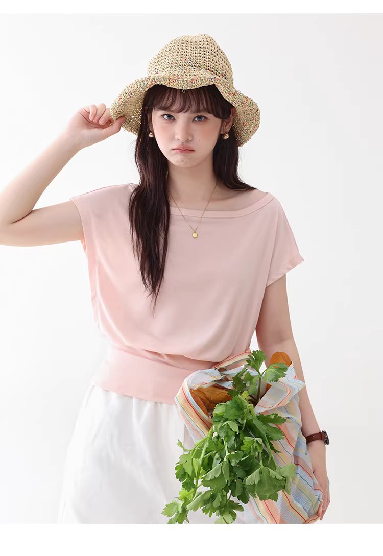 一字領收腰顯瘦寬鬆T恤女夏季新款粉紅短袖上衣,一字領收腰顯瘦寬鬆T恤女夏季新款粉紅短袖上衣,HBFS1052,一字領收腰顯瘦寬鬆T恤女夏季新款粉紅短袖上衣,青春休閒,天絲混棉