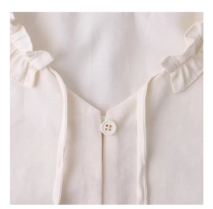 法式木耳邊綁帶V領襯衫女夏新款七分袖羈扣上衣,法式木耳邊綁帶V領襯衫女夏新款七分袖羈扣上衣,HBFS1055,法式木耳邊綁帶V領襯衫女夏新款七分袖羈扣上衣,法式甜美,木耳邊