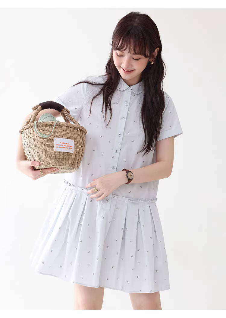 減齡碎花短袖襯衫洋裝女夏季新款純棉百褶短裙,減齡碎花短袖襯衫洋裝女夏季新款純棉百褶短裙,HBFS7033,減齡碎花短袖襯衫洋裝女夏季新款純棉百褶短裙,襯衫洋裝,碎花面料