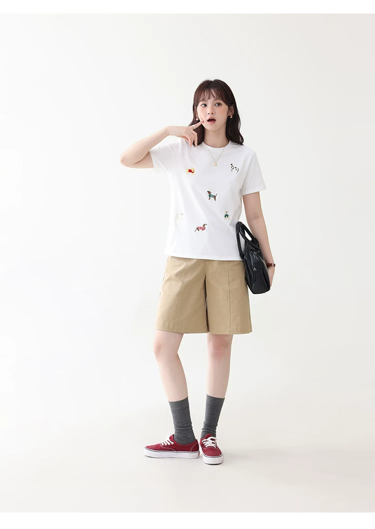 可愛小狗刺繡白色短袖T恤女26夏季新款時尚減齡上衣,可愛小狗刺繡白色短袖T恤女26夏季新款時尚減齡上衣,HBFS1099,可愛小狗刺繡白色短袖T恤女26夏季新款時尚減齡上衣,小狗刺繡,舒適面料