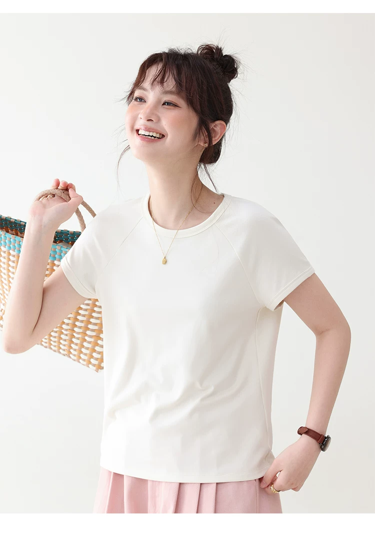 雙面長絨棉舒適短袖T恤女夏季新款通勤百搭上衣,雙面長絨棉舒適短袖T恤女夏季新款通勤百搭上衣,HBFS1105,雙面長絨棉舒適短袖T恤女夏季新款通勤百搭上衣,必備單品,天絲混棉