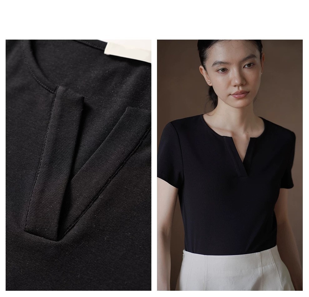 彈性緊緻高支棉簡約圓V領正肩基礎款顯瘦短袖通勤T恤女,彈性緊緻高支棉簡約圓V領正肩基礎款顯瘦短袖通勤T恤女,HBFS1372,彈性緊緻高支棉簡約圓V領正肩基礎款顯瘦短袖通勤T恤女,彈性合身,開岔V領
