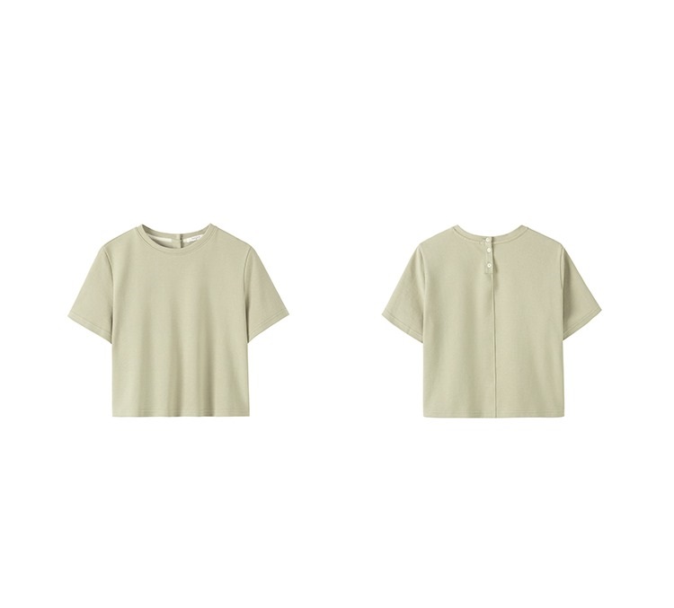 經典短箱型簡約鼠尾草綠顯白圓領休閒減齡顯瘦短袖T恤上衣