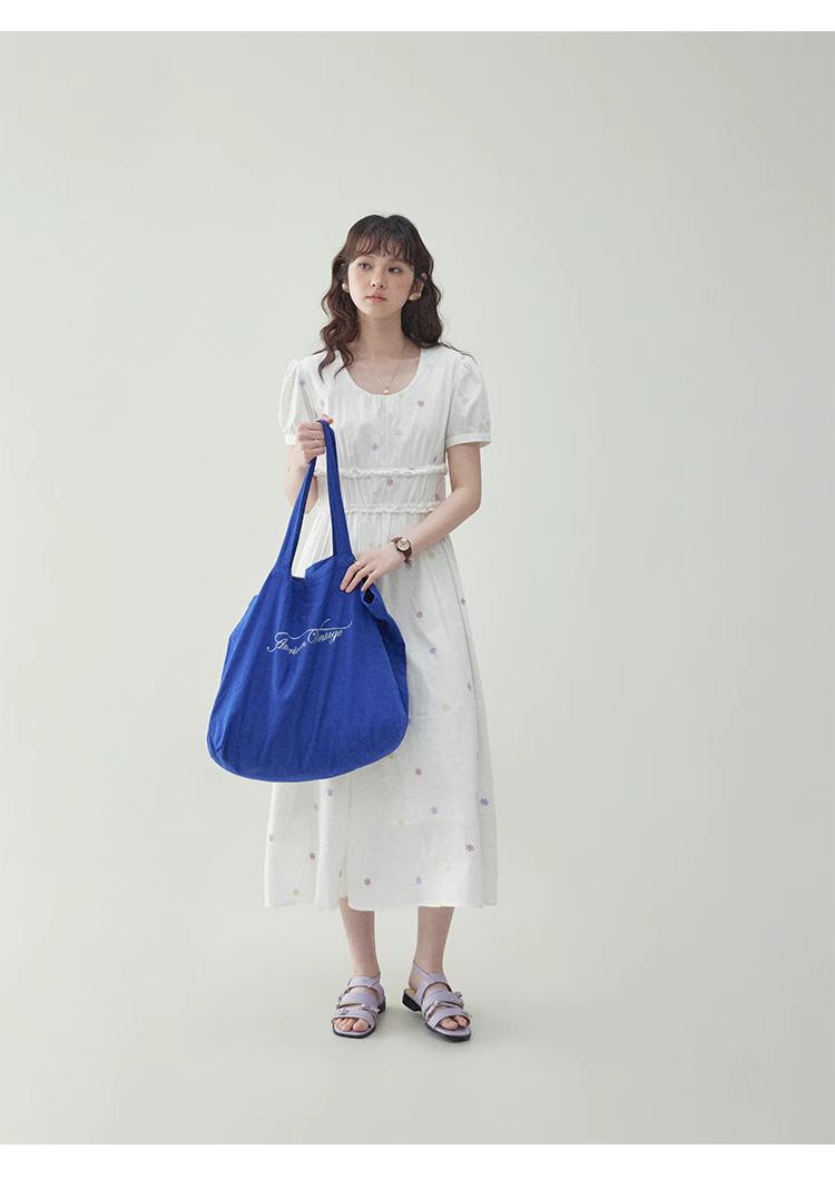 白色花邊純棉碎花洋裝女夏季新款收腰a字中裙