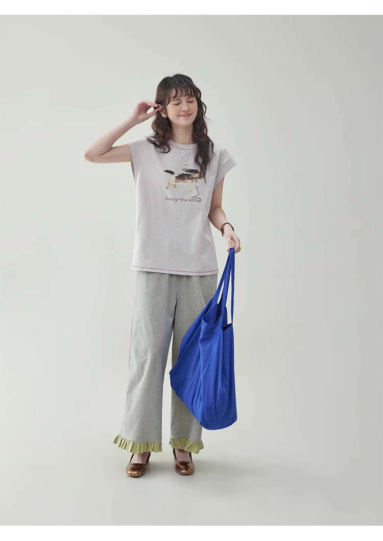 少女感小狗印花無袖純棉t卹女夏季減齡寬鬆上衣
