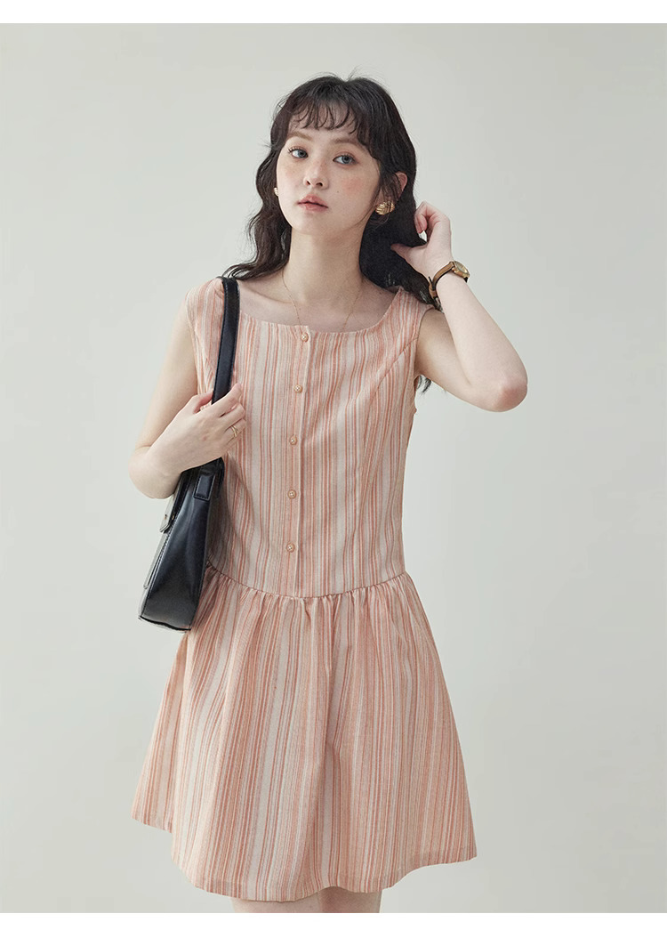 甜美圖案無袖背心洋裝女夏季新款顯瘦a字短裙