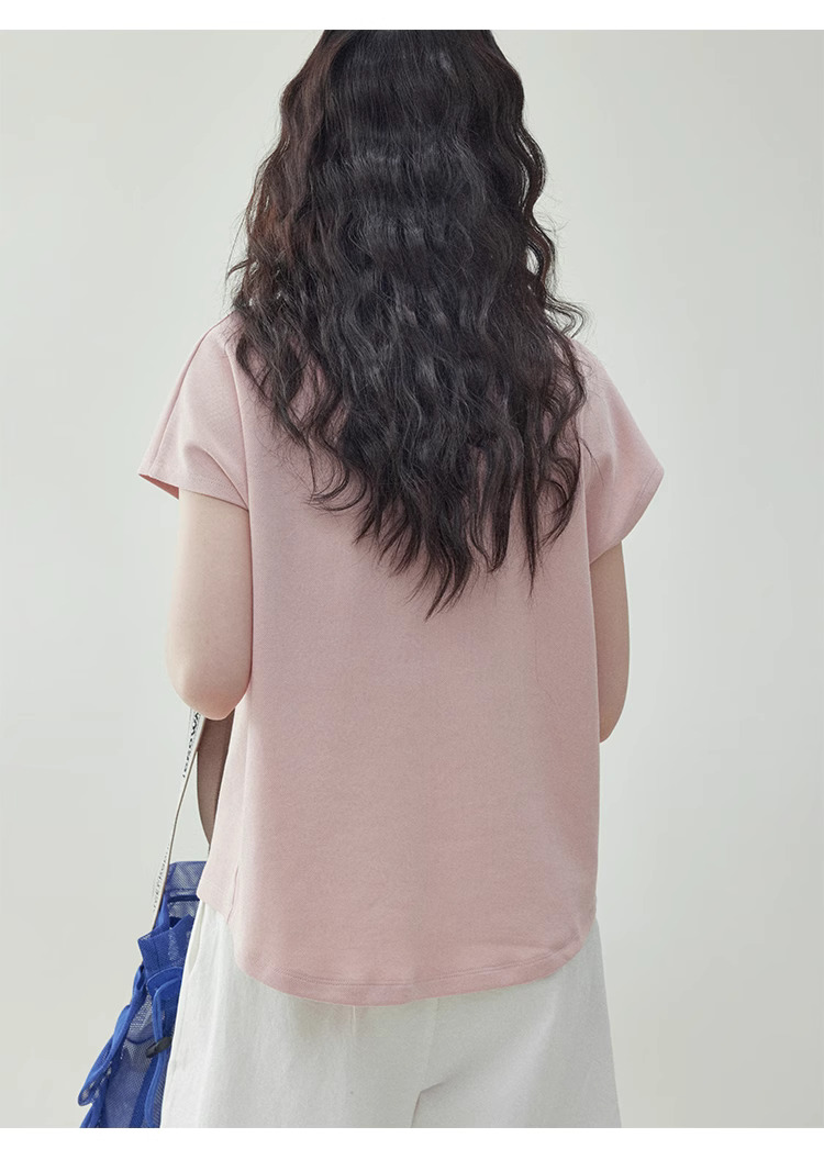 粉紅娃娃領企鵝刺繡T恤女夏季新款減齡短袖上衣