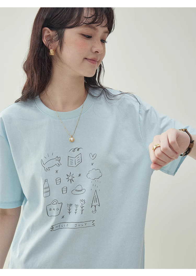 簡約印花純棉短袖T恤女25夏季新款休閒寬鬆上衣
