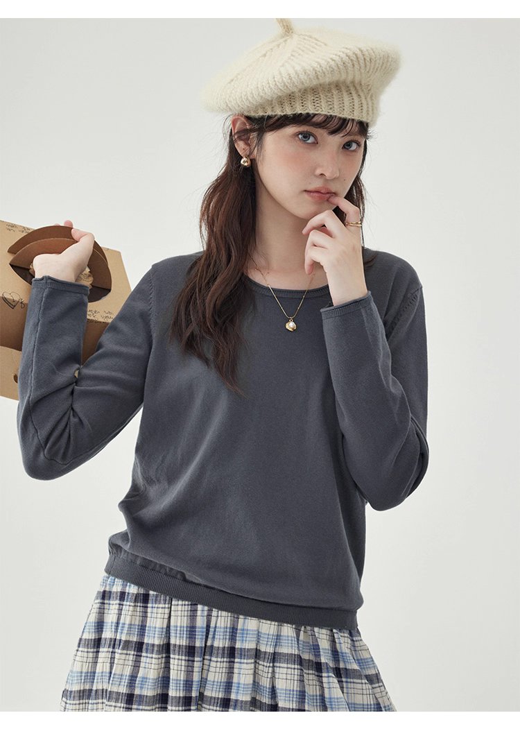 韓系純色毛衣長袖針織衫女秋季新款圓領純棉上衣