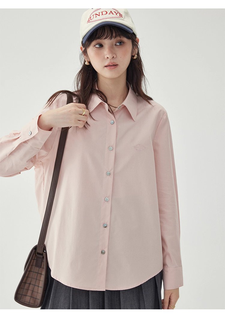 單排扣寬鬆繡襯衫女秋季新款慵懶長袖上衣