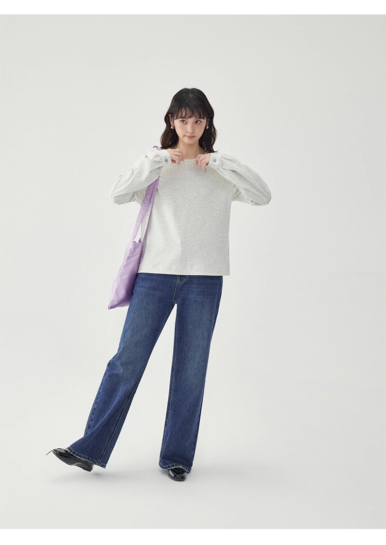 後排扣繫帶圓領衛衣T恤女秋季新款寬鬆長袖上衣