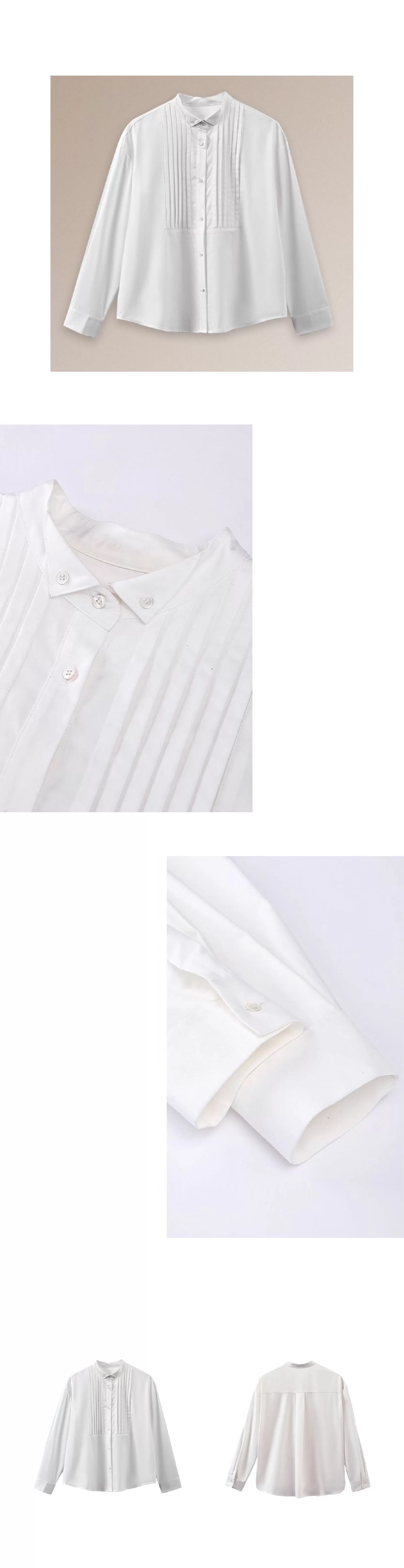 復古回潮小翻領精緻塔克線門襟經典H版型顯瘦通勤襯衫女