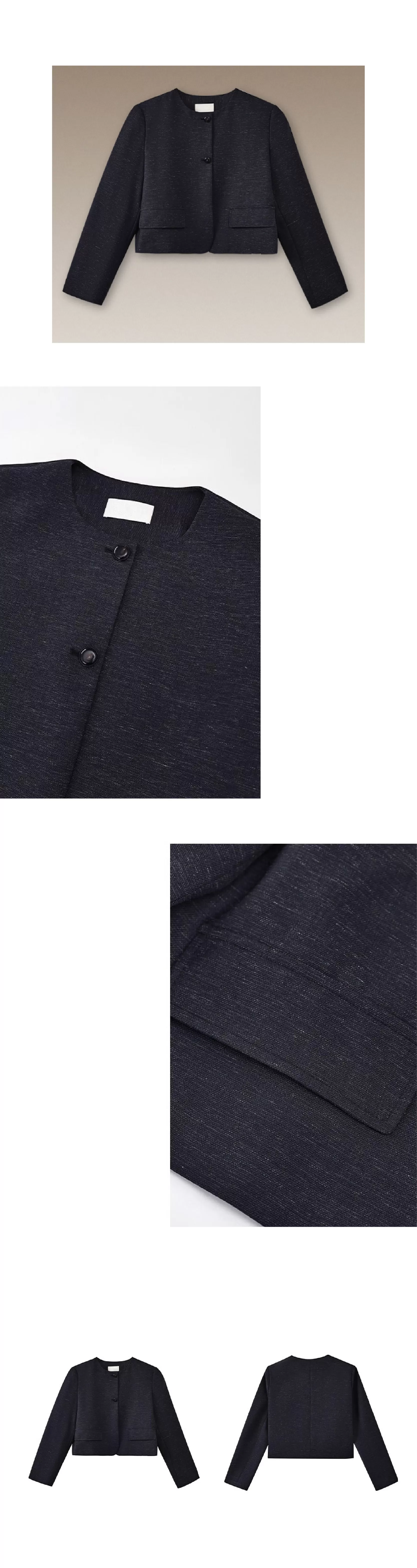 深空亞麻肌理感圓領通勤短外套經典俐落簡約顯瘦西裝女