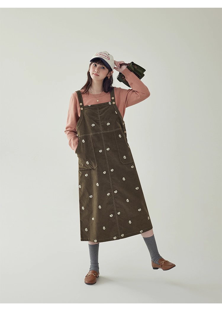 減齡刺繡純棉背帶洋裝女秋季新款後開叉a字裙