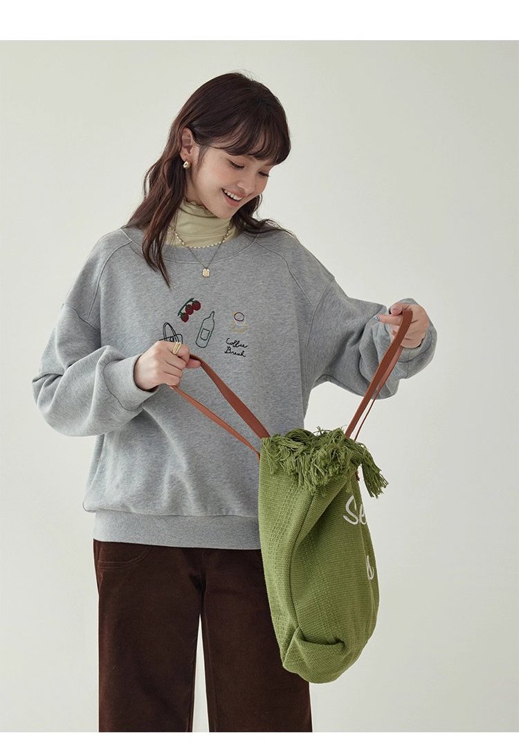 減齡刺繡圓領純棉衛衣女25秋季新款寬鬆長袖上衣