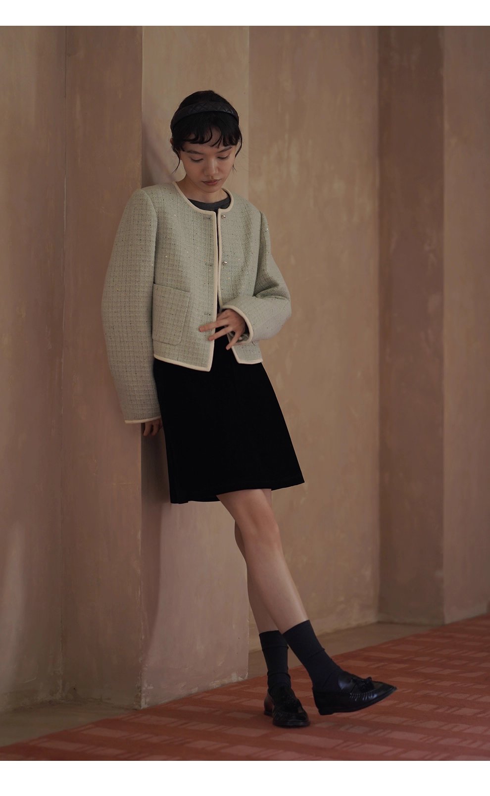 茉莉花紗編織小香羊毛混紡肌理感通勤顯瘦短版西裝外套