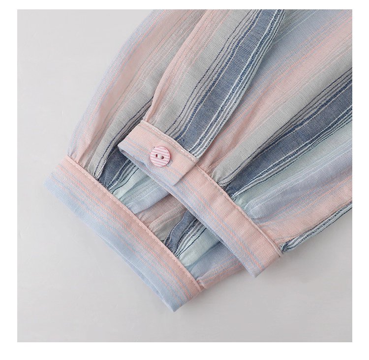 少女感鏤空拼接條紋襯衫女秋季新款純棉長袖上衣