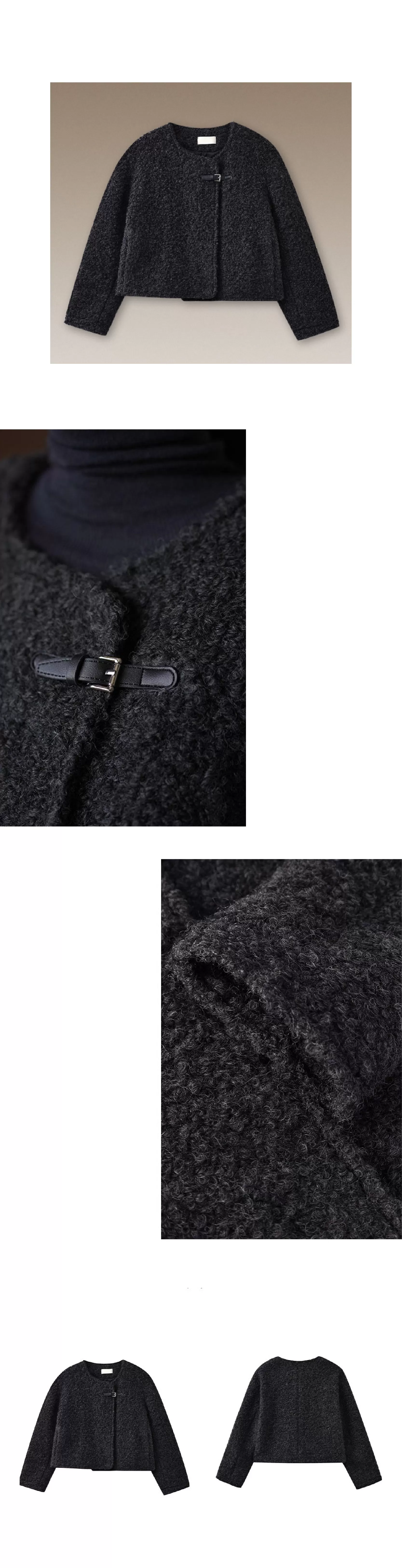 費城外套蓬鬆羊毛圈毛呢料輪廓皮袢圓領通勤顯瘦大衣