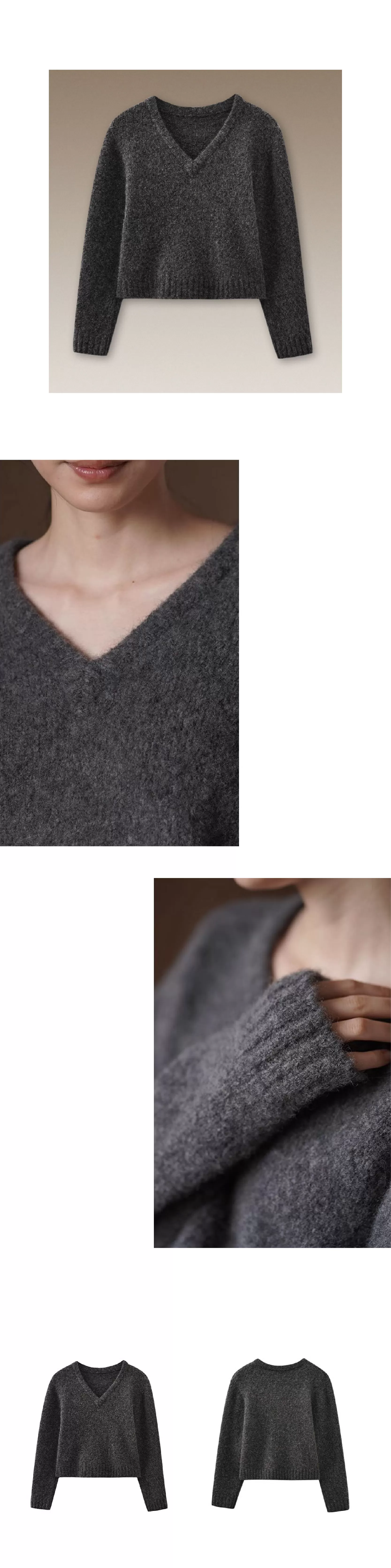 溫柔蓬鬆雜花灰毛衣馬海毛綿羊毛混紡寬鬆V領落肩上衣女