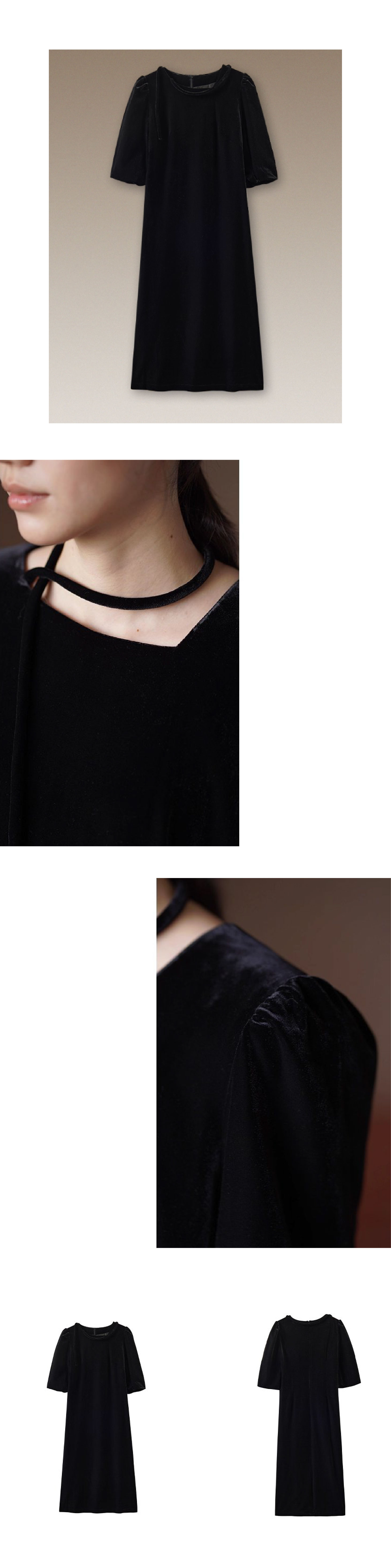 略施粉黛優雅宴會高克重品質絲絨繫帶不對稱領洋裝女