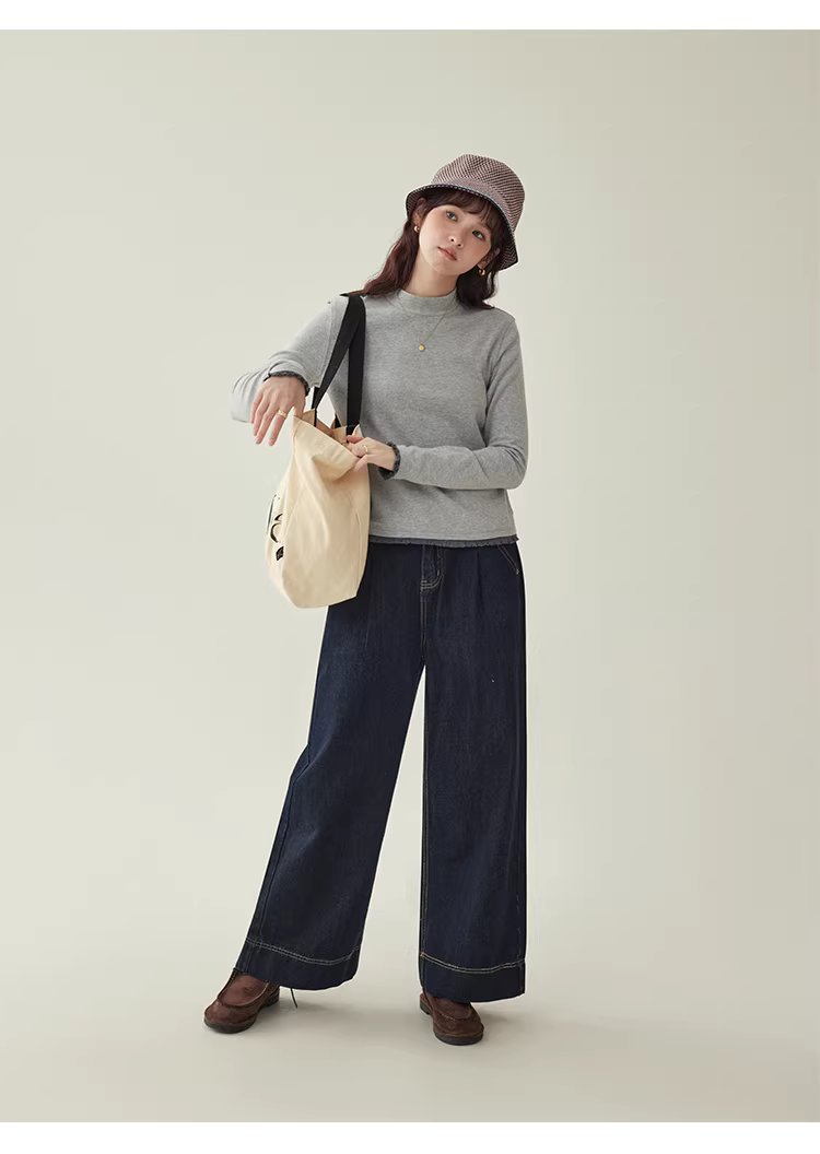 拼接螺紋邊半高領厚T恤女冬季新款灰色內搭上衣,拼接螺紋邊半高領厚T恤女冬季新款灰色內搭上衣,HBEW1143,拼接螺紋邊半高領厚T恤女冬季新款灰色內搭上衣,半高領,舒適面料