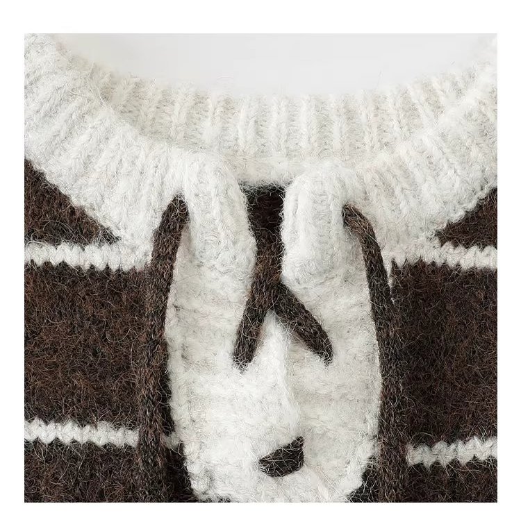 撞色條紋綁帶圓領羊毛毛衣女冬季新款甜美落肩袖上衣,撞色條紋綁帶圓領羊毛毛衣女冬季新款甜美落肩袖上衣,HBEW1155,撞色條紋綁帶圓領羊毛毛衣女冬季新款甜美落肩袖上衣,綁帶衣領,羊毛混紡