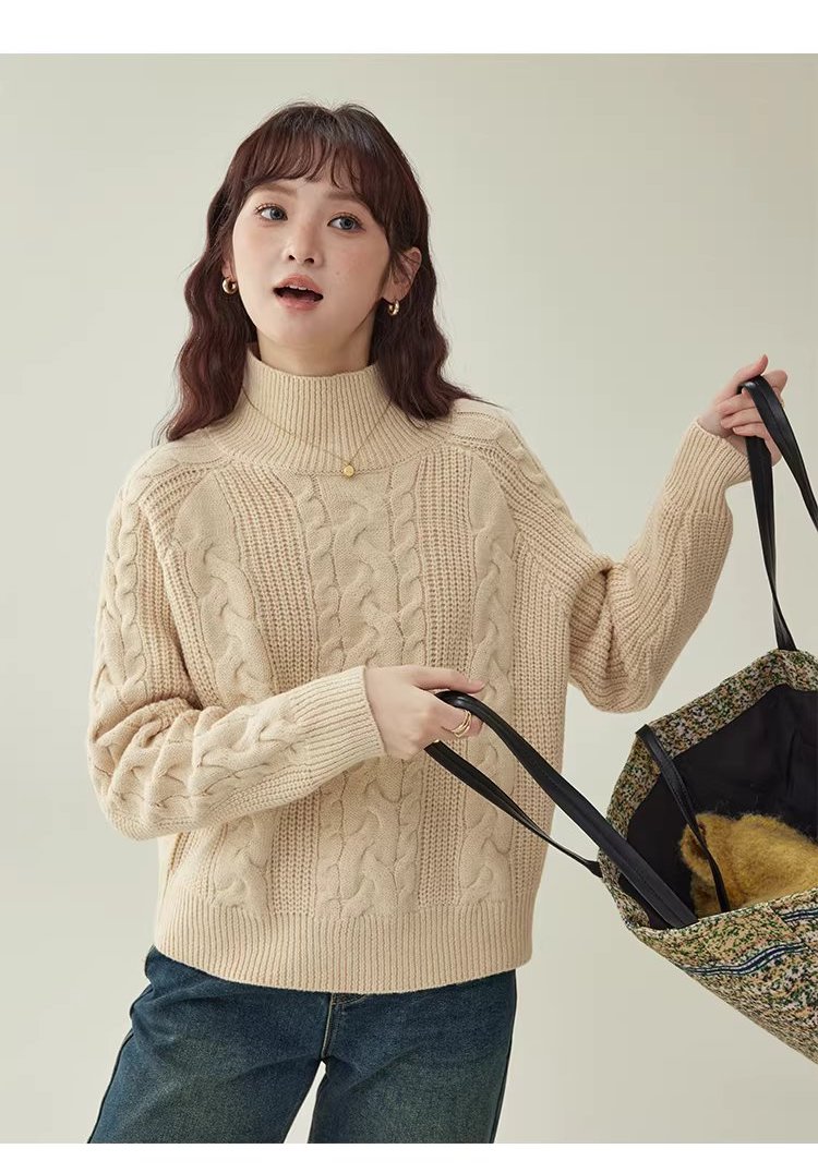 韓系杏色麻花高領毛衣女25冬季新款寬鬆長袖上衣,韓系杏色麻花高領毛衣女25冬季新款寬鬆長袖上衣,HBEW1156,韓系杏色麻花高領毛衣女25冬季新款寬鬆長袖上衣,高領毛衣,麻花針織