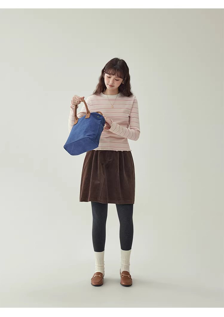 粉紅條紋花邊喇叭袖T恤女冬季新款修身內搭上衣,粉紅條紋花邊喇叭袖T恤女冬季新款修身內搭上衣,HBEW1195,粉紅條紋花邊喇叭袖T恤女冬季新款修身內搭上衣,橫紋設計,修身版型